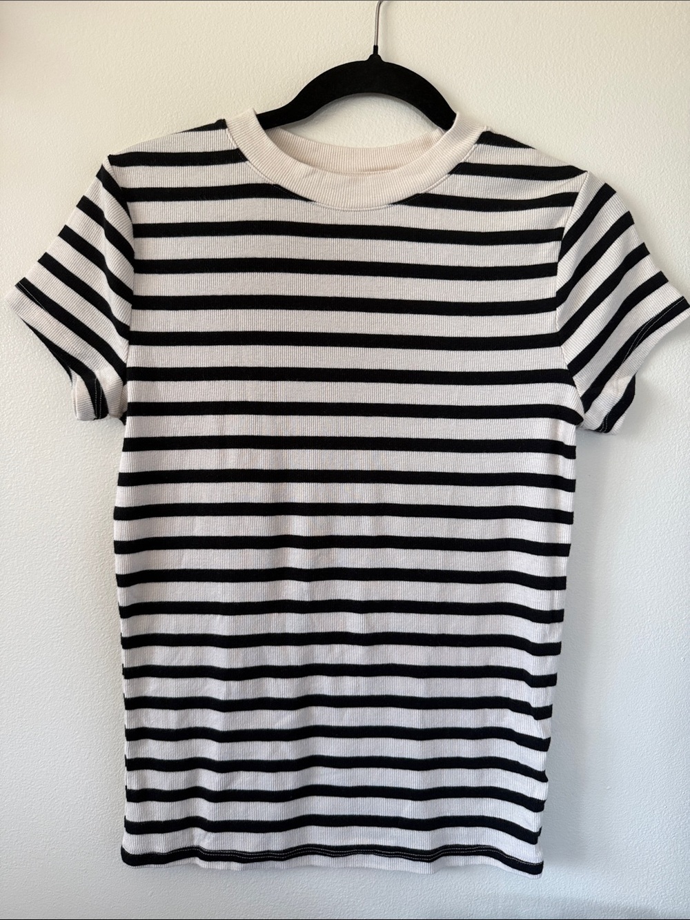 a new day Black & White Striped Ribbed Tee